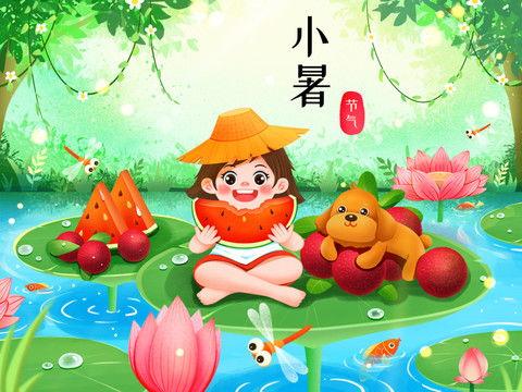 小孩吃瓜插画图,小宝贝欢乐吃瓜瞬间