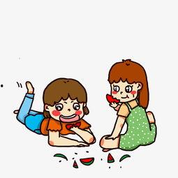 小孩吃瓜插画图,小宝贝欢乐吃瓜瞬间