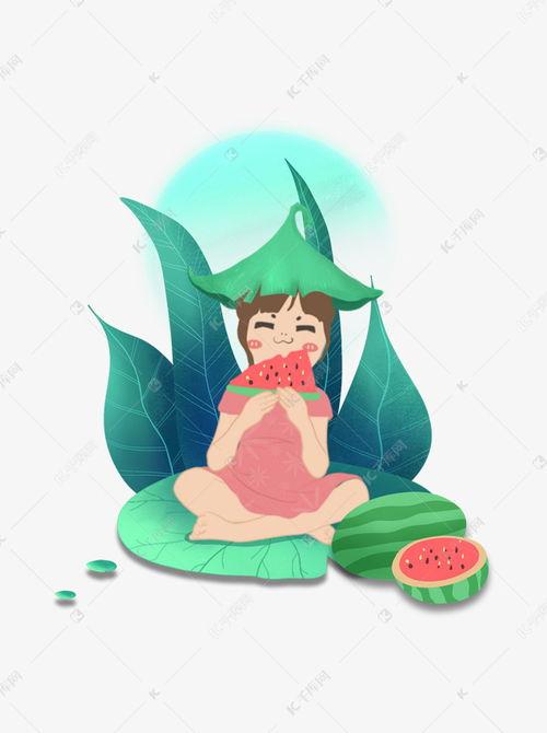 儿童吃瓜乘凉图片